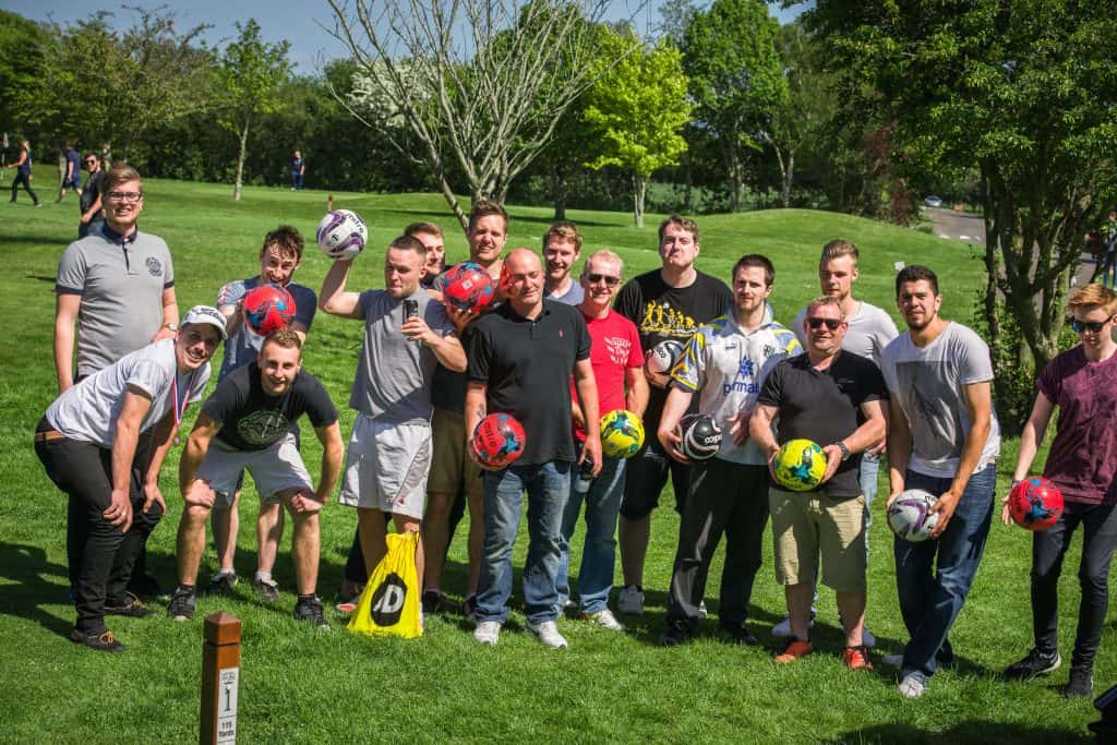 People Posing at the footgolf course
